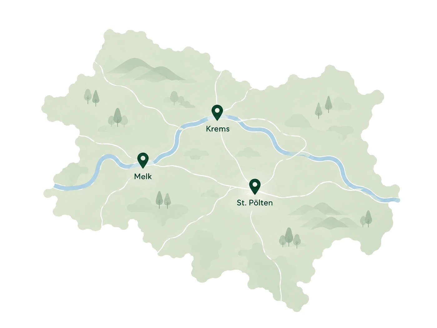 Karte des Einsatzgebiets mit St. Pölten, Krems und Melk